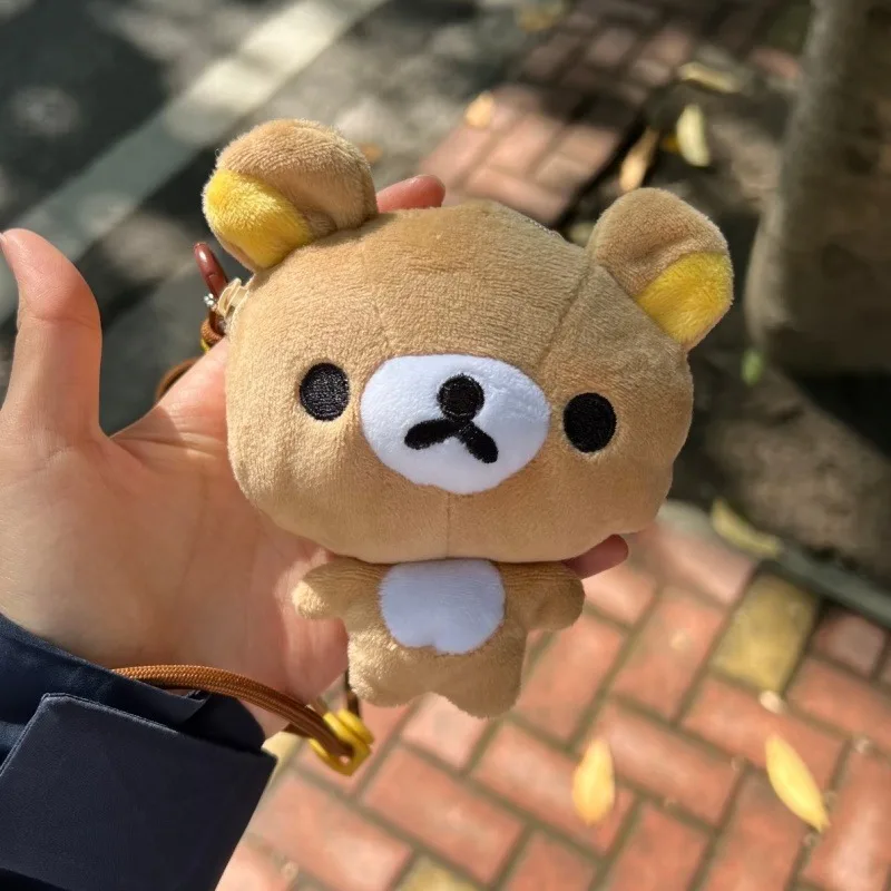 10CM Rilakkuma Big Head Lanyard Plush Coin Purse Wallet Creative Cartoon Japanese San-X Korilakkuma Bear Plush Storage Bag Gift