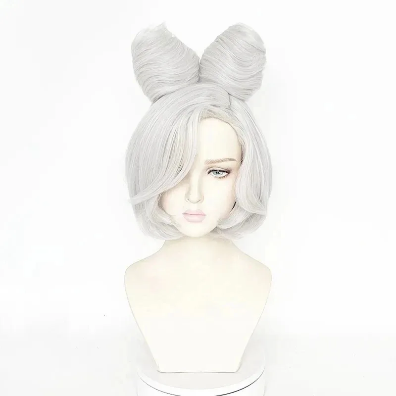 

High Quality Purah Cosplay Wigs Princess Zelda Short Silver White Buns Heat Resistant Synthetci Hair Anime Wigk;3,c'5.b;8'