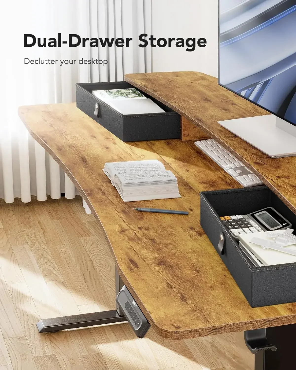 48″ x 24″ Electric Standing Desk with 2 Drawers, C-Clamp Mount Compatible, Height Adjustable Computer Desk