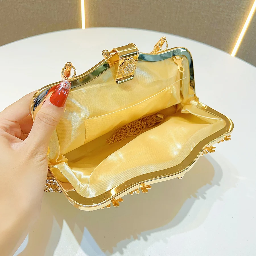 Diamond Evening Clutch Bag Golden Boutique Novelty Metallic Rhinestone Purses  Handbags Bridal Wedding Party Chain Shoulder Bags - view 3
