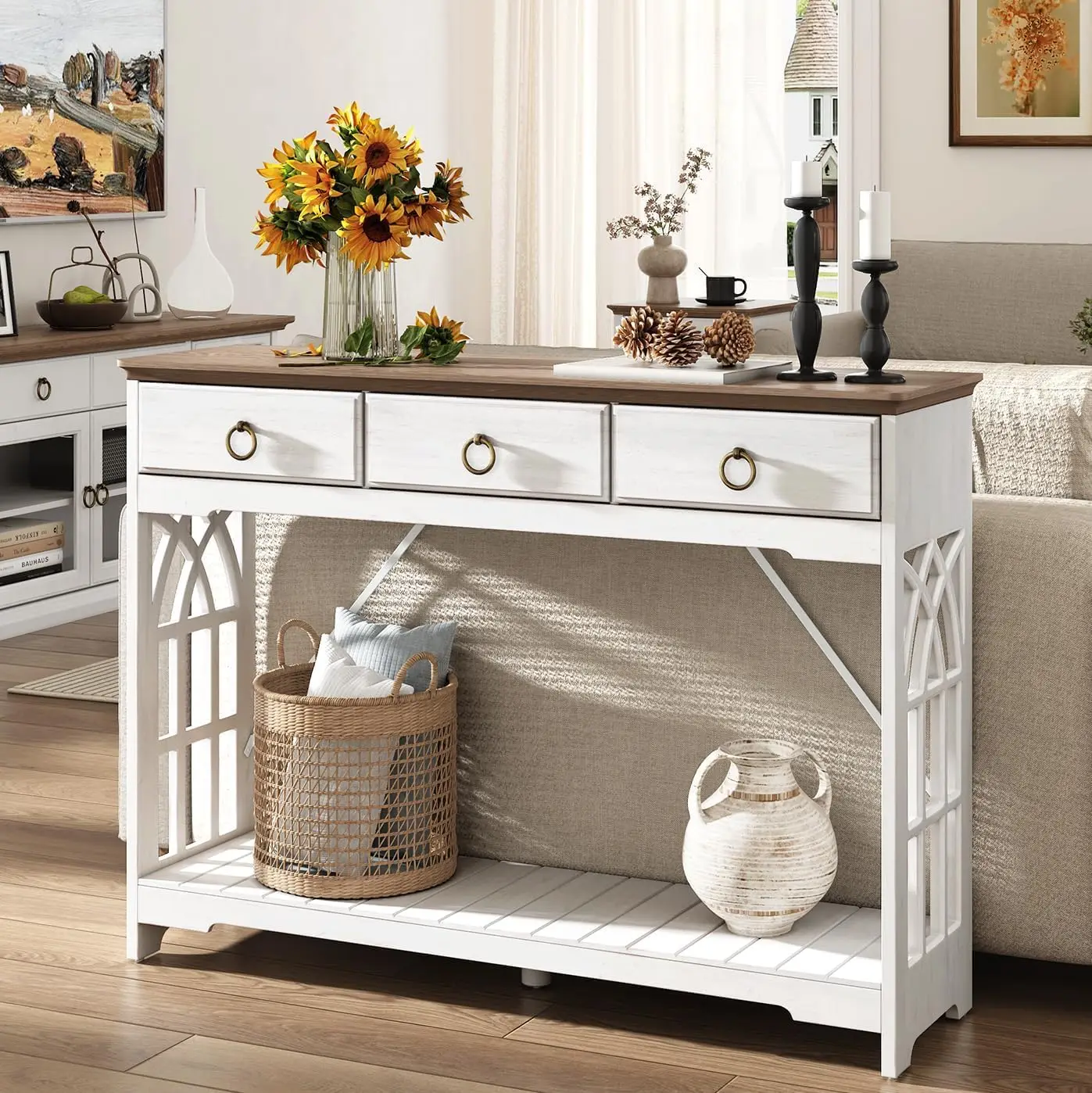 White Console Table with Drawers for Entryway 43
