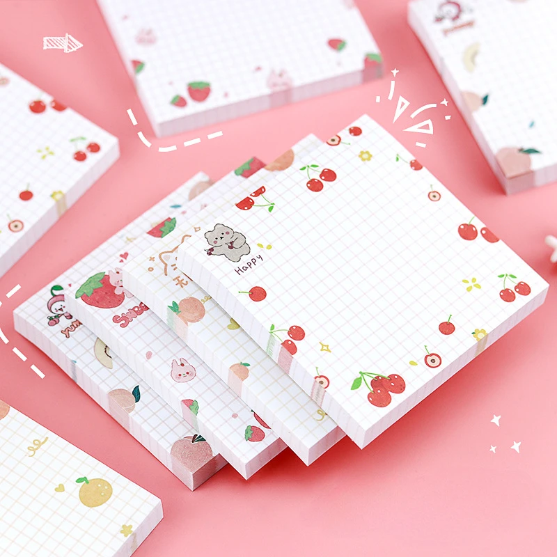 4pcs/lot Ins Cartoon Creative Memo Notes Cute Fruit Memo Stickers Signature Book Student Memo Notes Sticky Notes