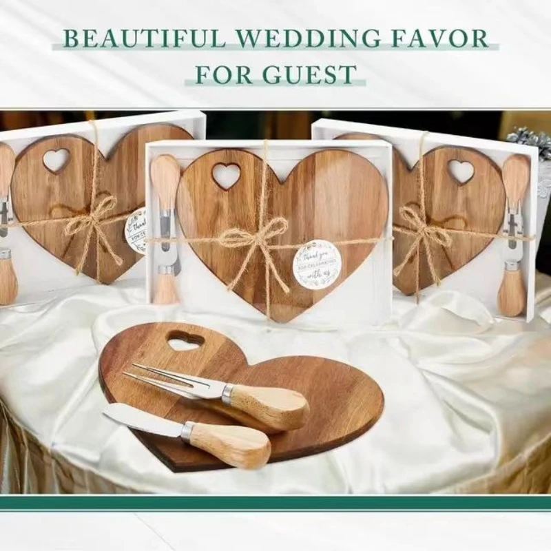 1 Set Favor Heart Cheese Board with Knife, Wood Mini Charcuterie Board Thank You Gift Box for Guest  Wedding Valentines Birthday