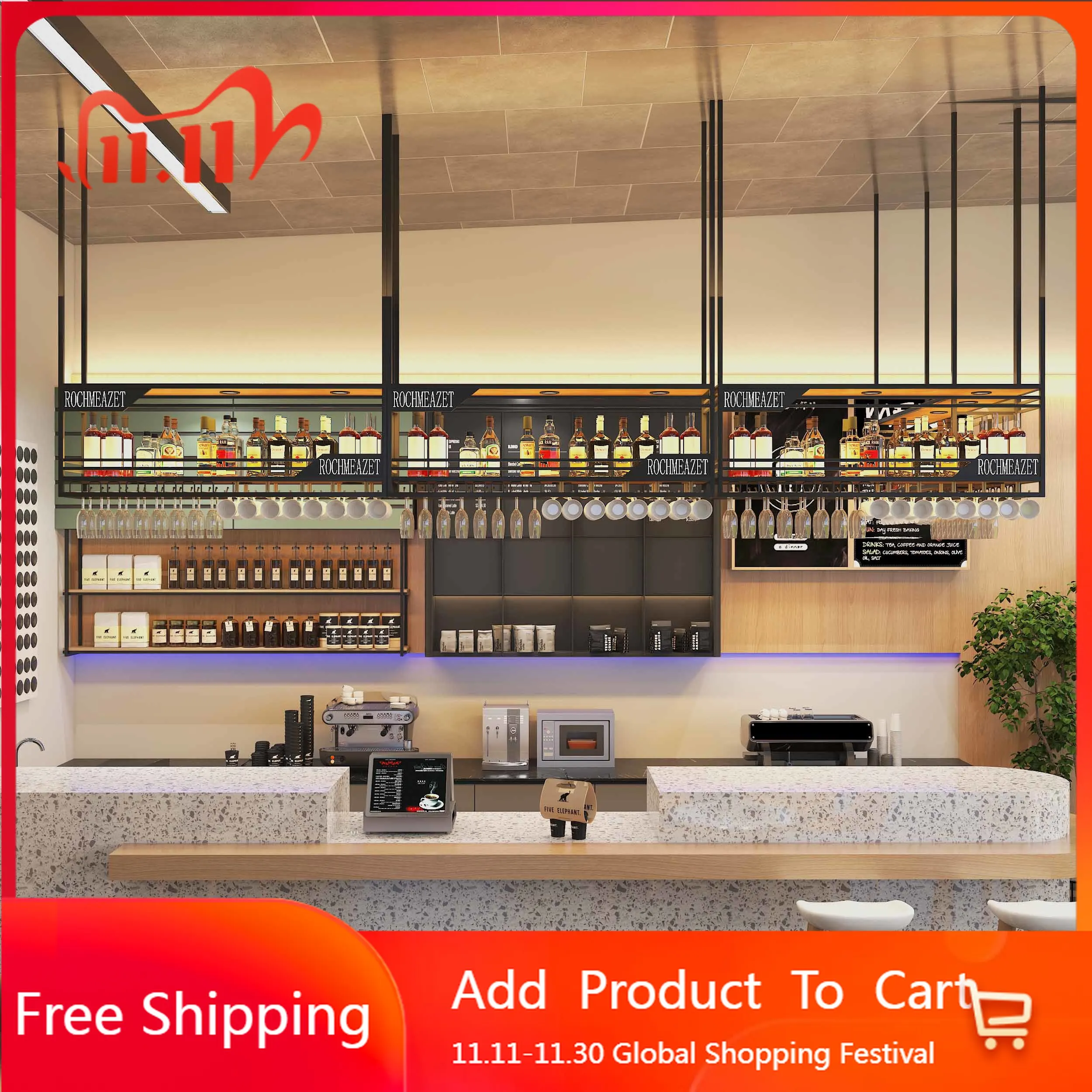 Organizzazione di stoccaggio Bar Portabottiglie Bancone Vetrina alta in metallo Personalizza la cucina di lusso Rangement Vin Furniture Home