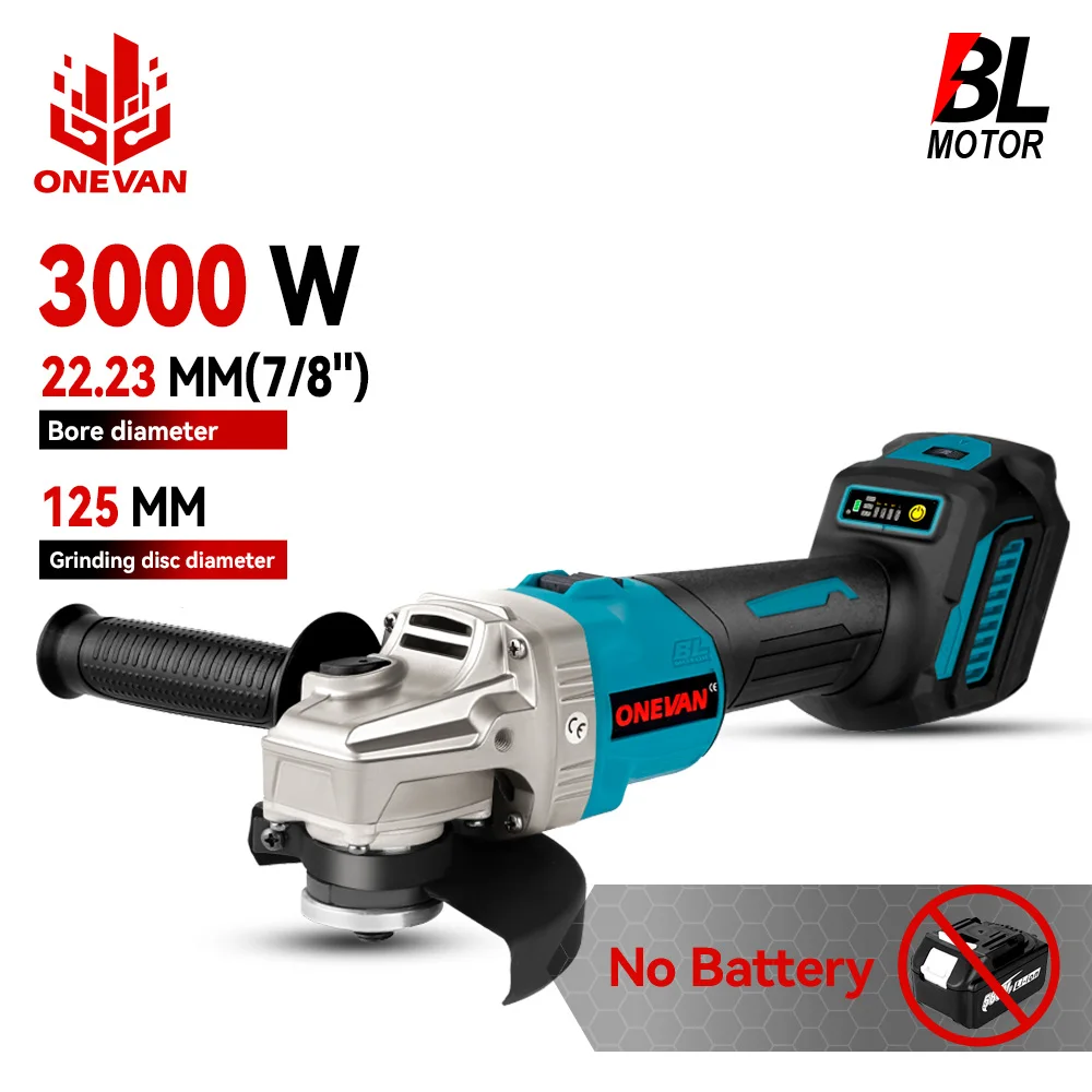 

ONEVAN 125 мм Бесщеточная угловая шлифовальная машина, 6 скоростей, аккумуляторная электрическая полировальная машина для резки труб, электроинструмент для батарейного штифта Makita