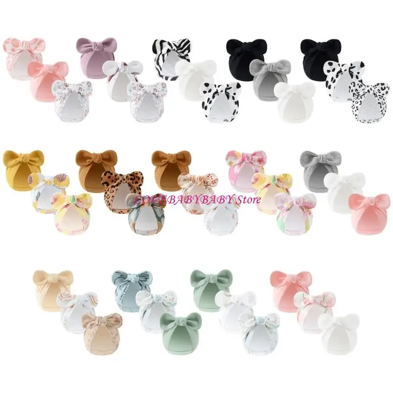 

3Pcs Baby Girls Cotton Turban Hat Bowknot Headwrap for Newborns Photography 4XBC