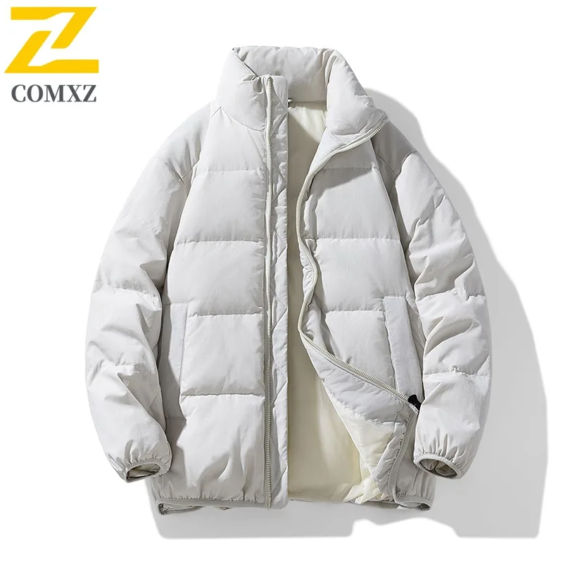 COMXZ 2025 Winter New Puffer Coat Stand Collar Solid Color Outdoor Travel Lightweight Down Jacket White Duck Down Thermal Coat