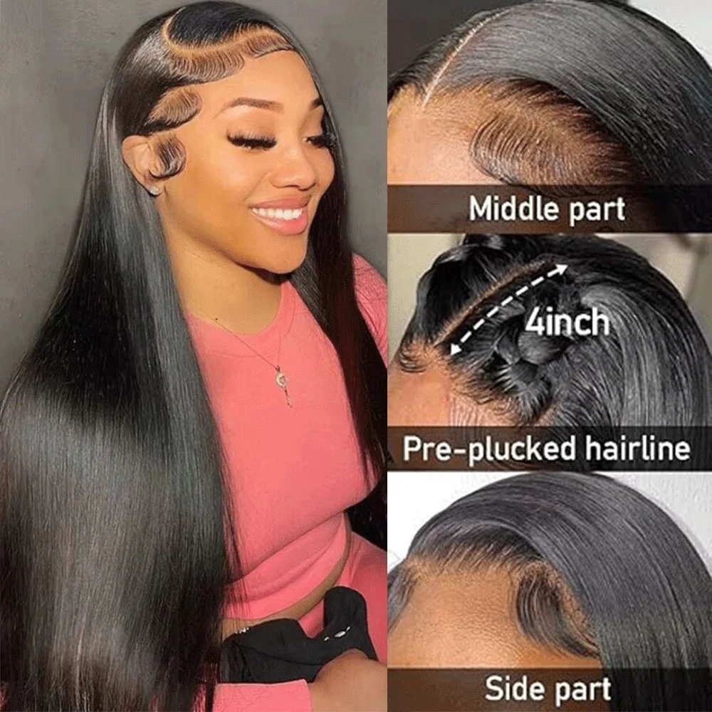 200 Density Transparent Lace Frontal Human Hair Wig Natural Color For Women 13x4 Straight Lace Front Human Hair Natural Hairling