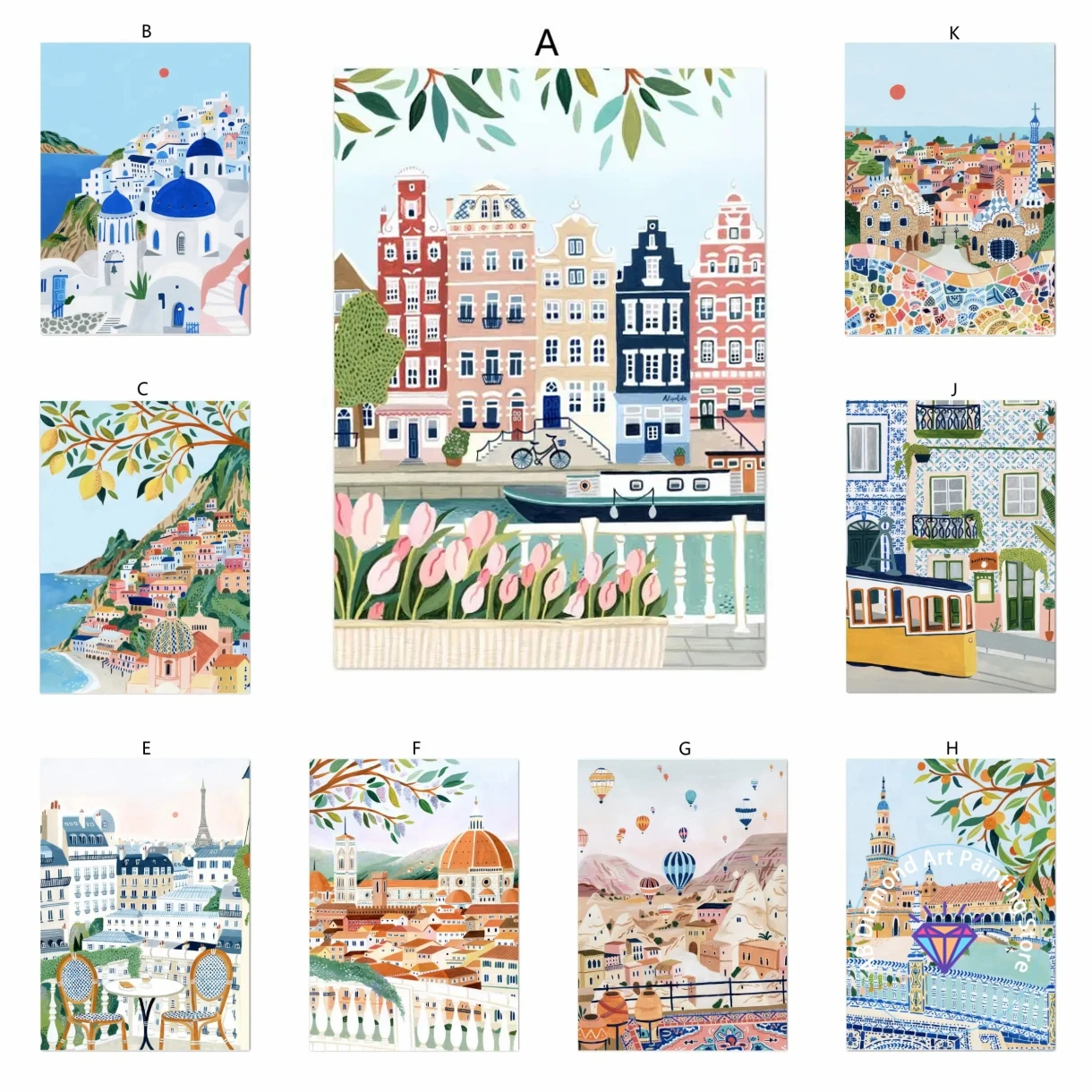

Santorini Positano Amsterdam Holland Tulips AB Diamond Painting Kit 5D DIY Cross Stitch Handmade Art Gift Crafts Home Decor Gift