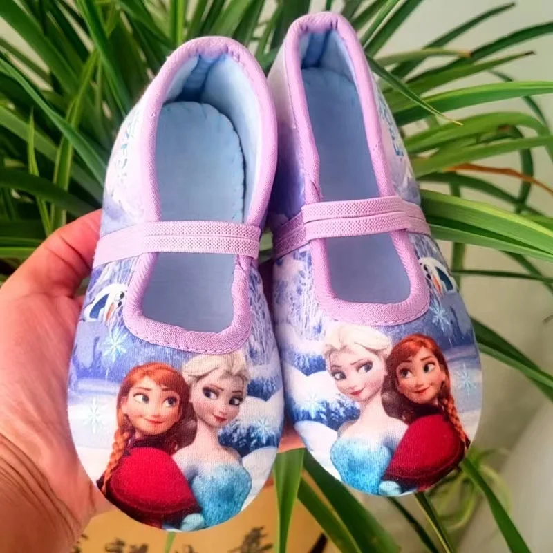 Spring Autumn Children Single Shoes Baby Girls Floor Slippers Cartoon Frozen Elsa Print Indoor Anti-Skid Cotton Beach Flip Flop