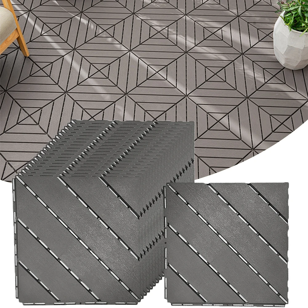 

44pcs Plastic Interlocking Deck Tiles Waterproof Weatherproof Patio Decking Tiles Floor Decking Tiles for Poolside Balcony