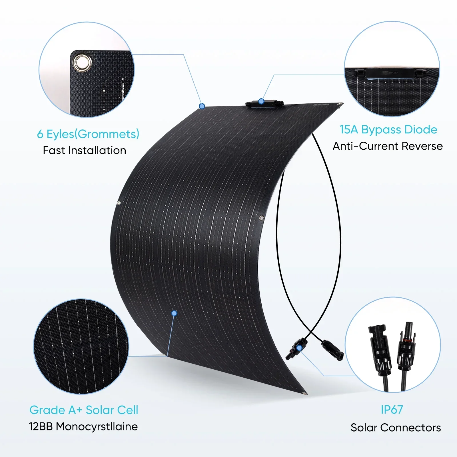 1000W 2000W 3000W Solar Panel Flexible Panel Solar Monocrystalline Cell For 12V/24V Battery Charger 1500W System Kits