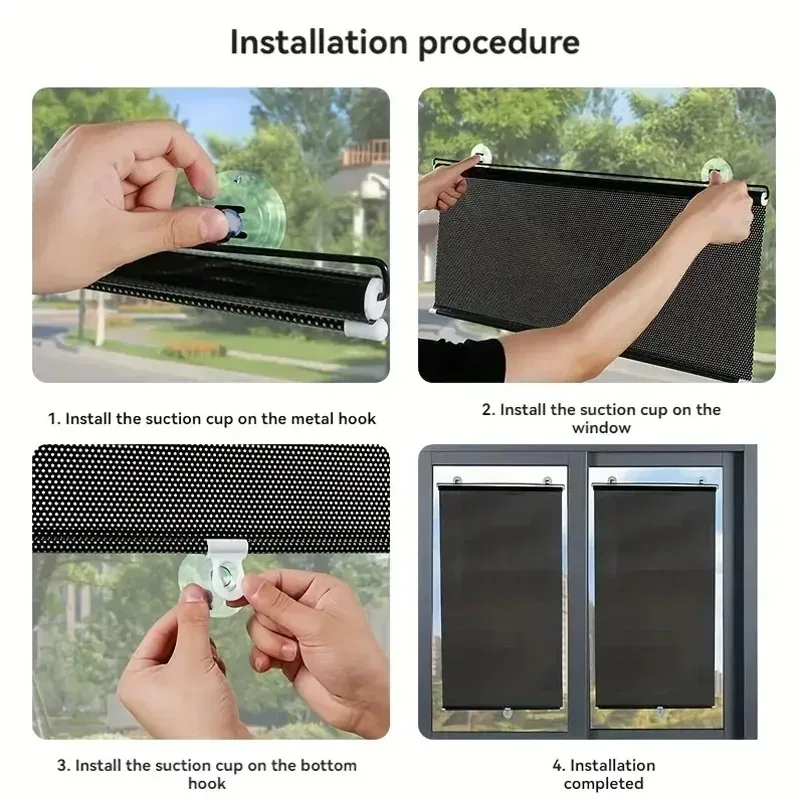 Non Nail Suction Cup Telescopic Sunshade Insulation Side Curtain Roller Blind Suction Cup Sunshade