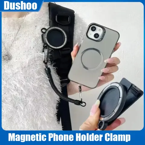 Magnetic Phone Holder Clamp Hands-free Backpack/belt with Elastic Rope Portable Cell Phone Stand For Magsafe iPhone 16 15 14 13