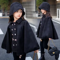 Girls Woolen Coat Overcoat Jacket Windbreak 2023 Black Warm Thicken Winter Cotton Teenagers Outwear Children's Clothing