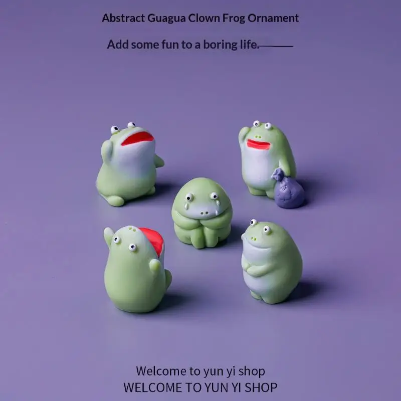 6pc Funny Sad Green Big Mouth Frog Car Decoration Resin Craft Miniature Figure Tiny For Bonsai Fairy Garden Home Decor