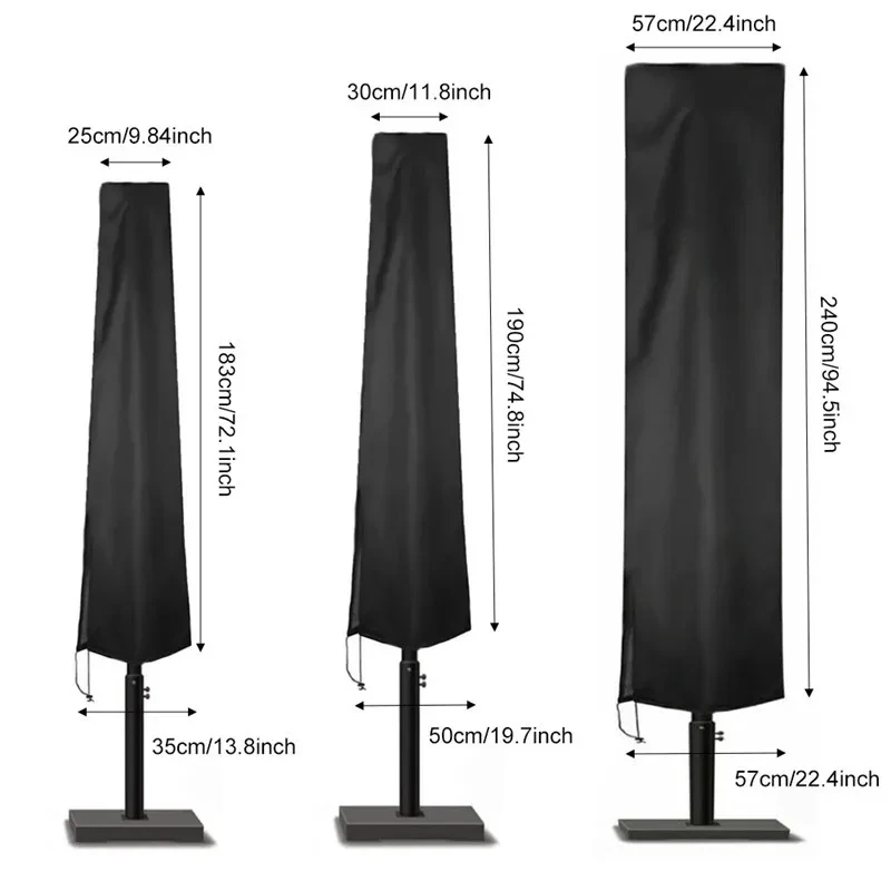 Courtyard Parasol Protective Cover, Heavy Duty Sun Umbrella Cover with Adjustable Support Pole