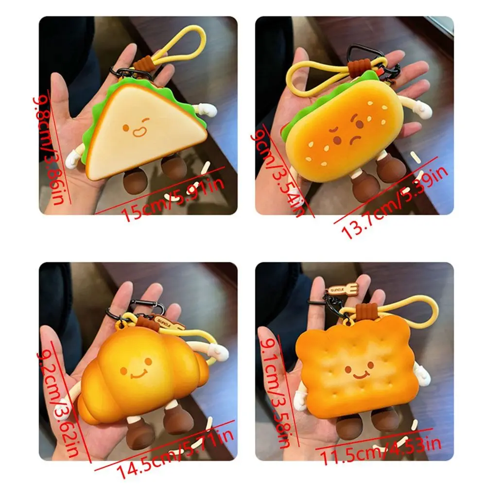 Soft Silicone Cartoon Bread Coin Bag Afternoon Tea Series with Handle Rope Zipper Keys Pouch Realistic Looking Reusable