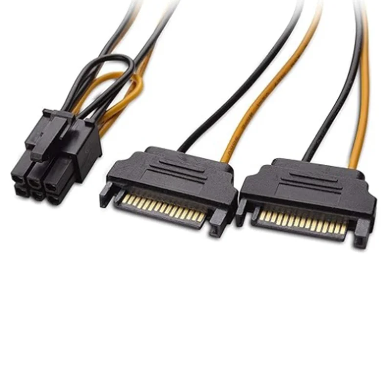 6 Pin PCIe to Dual SATA 15 Pin Male Power Cable, 2X 15-Pin SATA Male to 6 Pin PCI-Express Female Video Card Power Adapter Cable