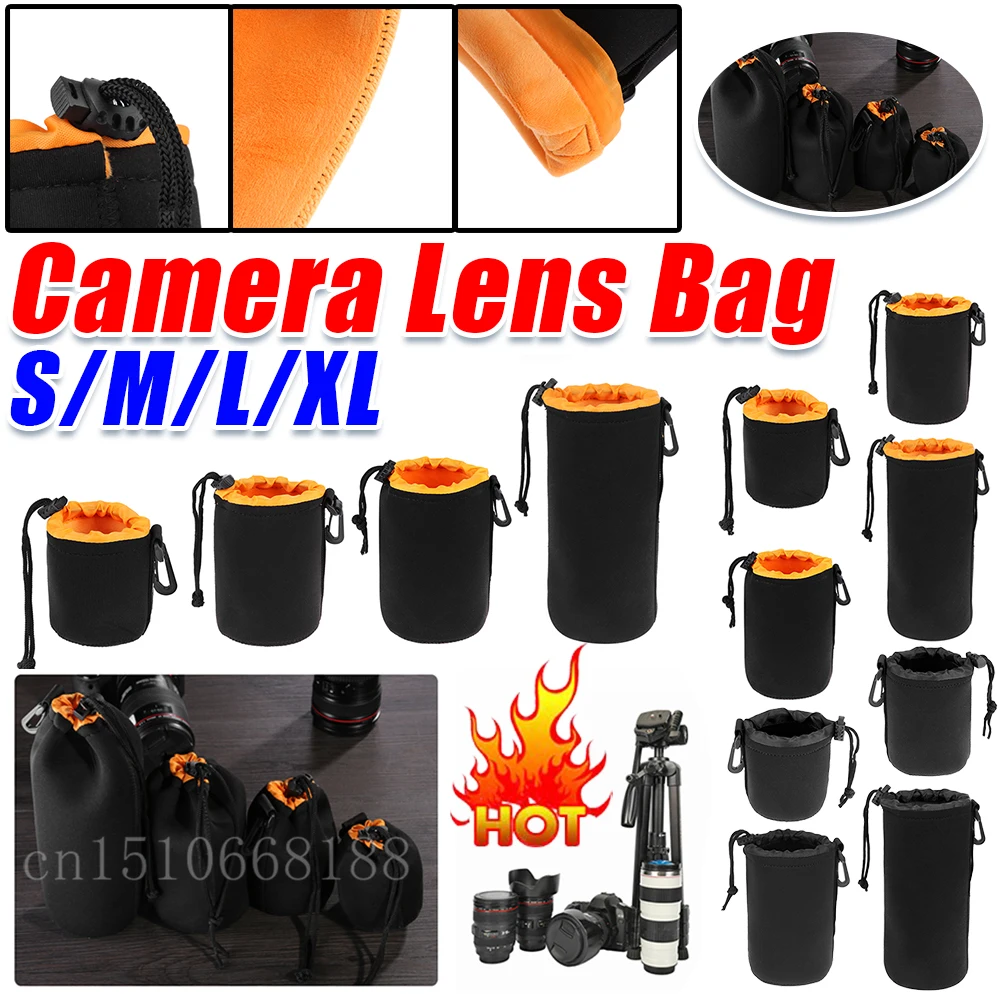 1/2Pcs Camera Lens Bag Photography Lens Pouch Neoprene Waterproof Backpack Drawstring Protector Case for Most Digital SLR Camera