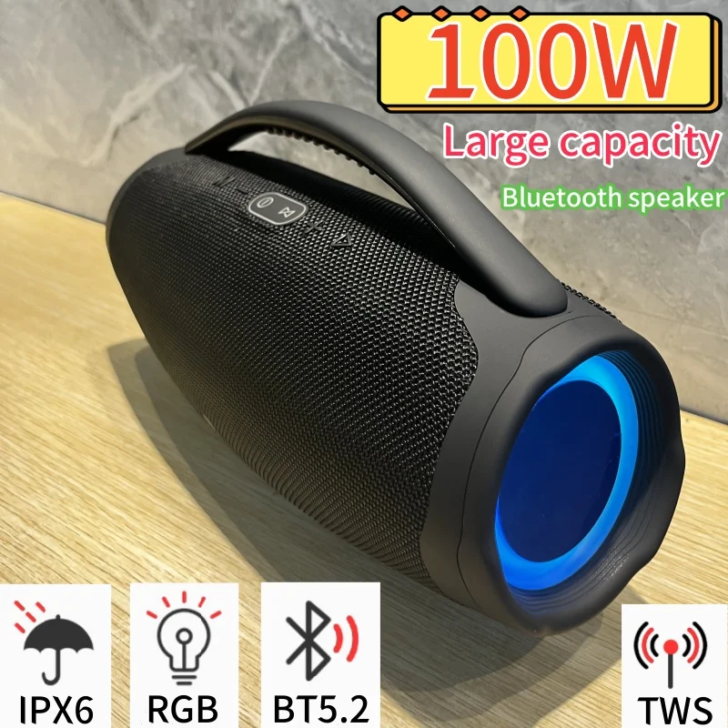 

100W High-power Bluetooth Speakers Portable Outdoor Subwoofer 3D Stereo Surround Sound Column Music Center with RGB/TWS Boombox