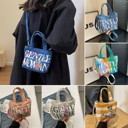 Women Crossbody Shoulder Bags Stylish Personality Letter Painted Canvas Bags Gentlewoman Makeup Lipstick Bags Large Capacity