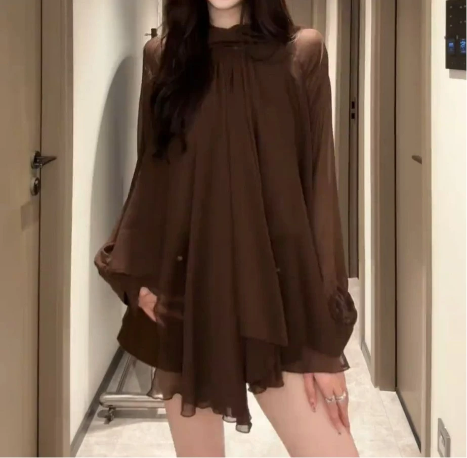 

2026 Bow Temperament Long-sleeved Shirt Autumn New Design Loose and Thin Versatile Top