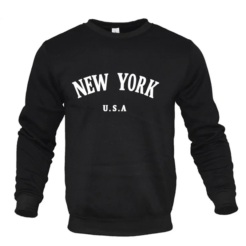 NEW YORK Letter U.S.A City Print Hoody Men Fashion Casual Long Sleeves Hooded Loose Oversize Pullover Hoodie Street Sweatshirt