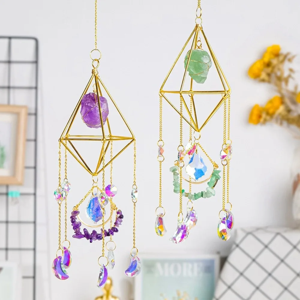 Natural Raw Stone Crystal Sun Catcher Garden Decoration Colorful Crystal Wind Chime Gift Hanging Jewellery Window Prism Outdoor