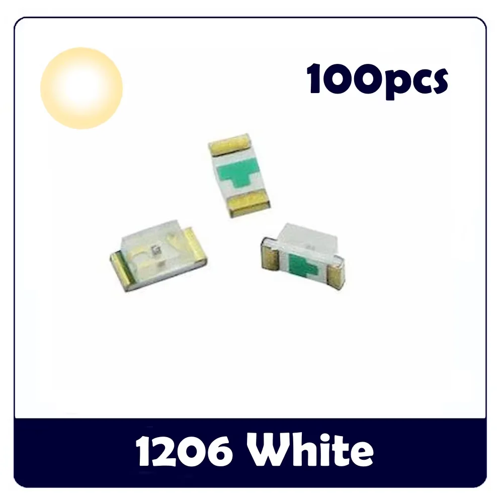 100PCS High-Brightness 1206 SMD LEDs (Red, Green, Blue, Orange, Yellow, White) for Indicators