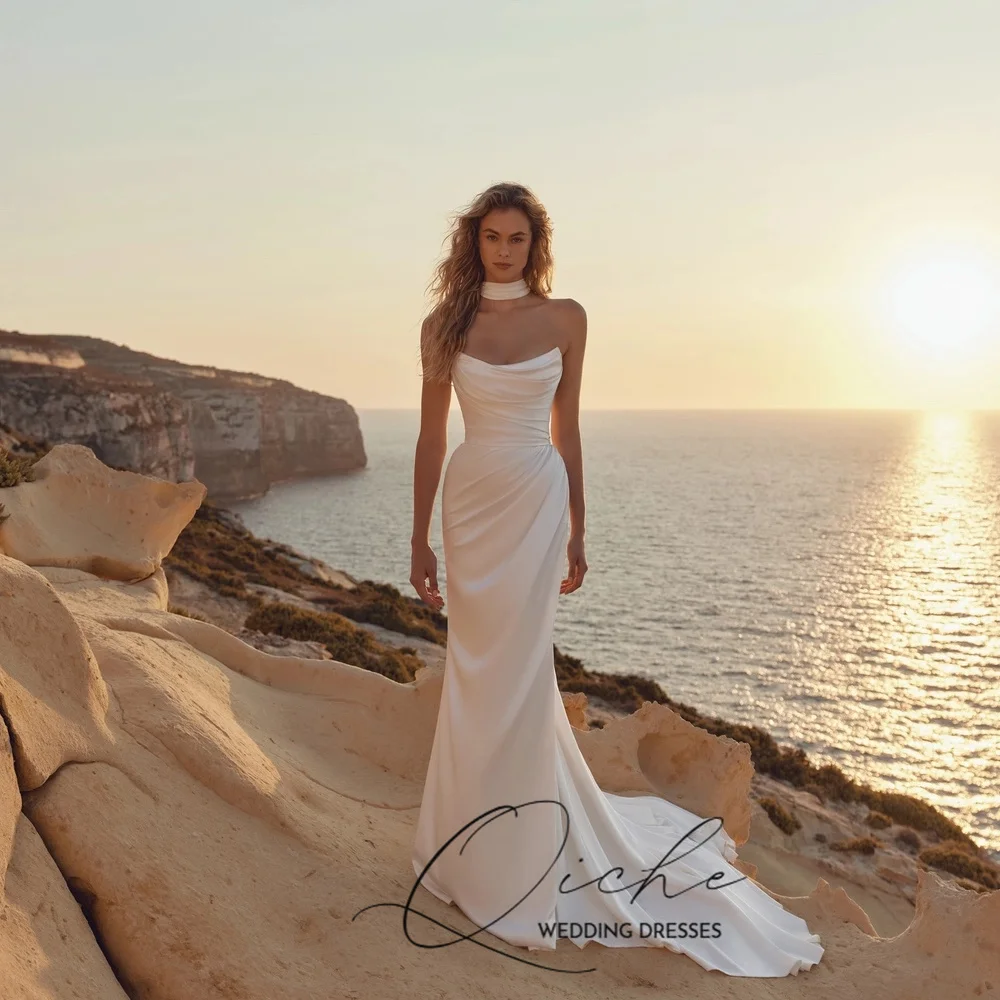 

Свадебное платье QICHE 2026: Современное атласное платье-русалка с плиссировкой, вырезом-лодочкой, открытой спиной, без рукавов. Свадебное платье Vestidos De Noiva на заказ.