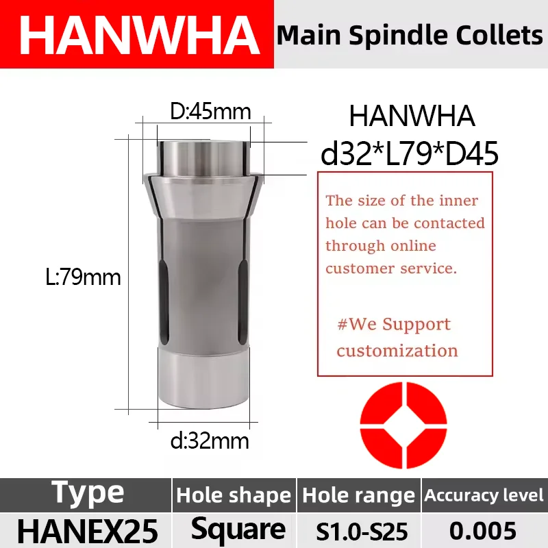 Square Hole HANWHA HANEX25 Collet Swiss type automatic lathe chuck high precision Tungsten carbide Guide bush