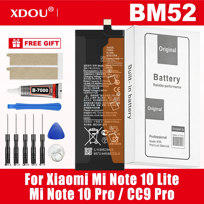 Brand New BM52 5260mAh Battery For  Xiaomi Mi Note 10 Lite / Mi Note 10 Pro / CC9pro CC9 Pro Phone  Batteries+Tools