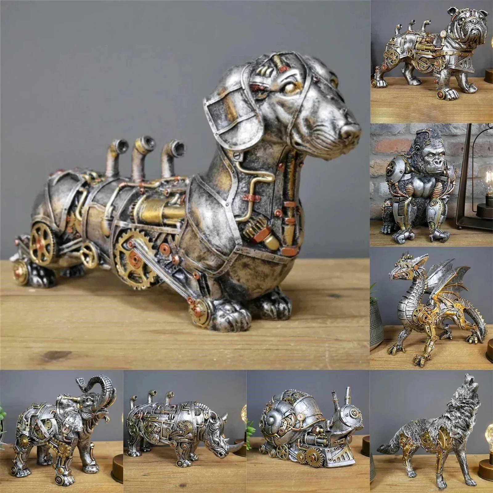 Steampunks Style Animal Sculpture Mechanical Animal Ornament Decoration Heavy Industry Decoration Resin Mechanical Decoration