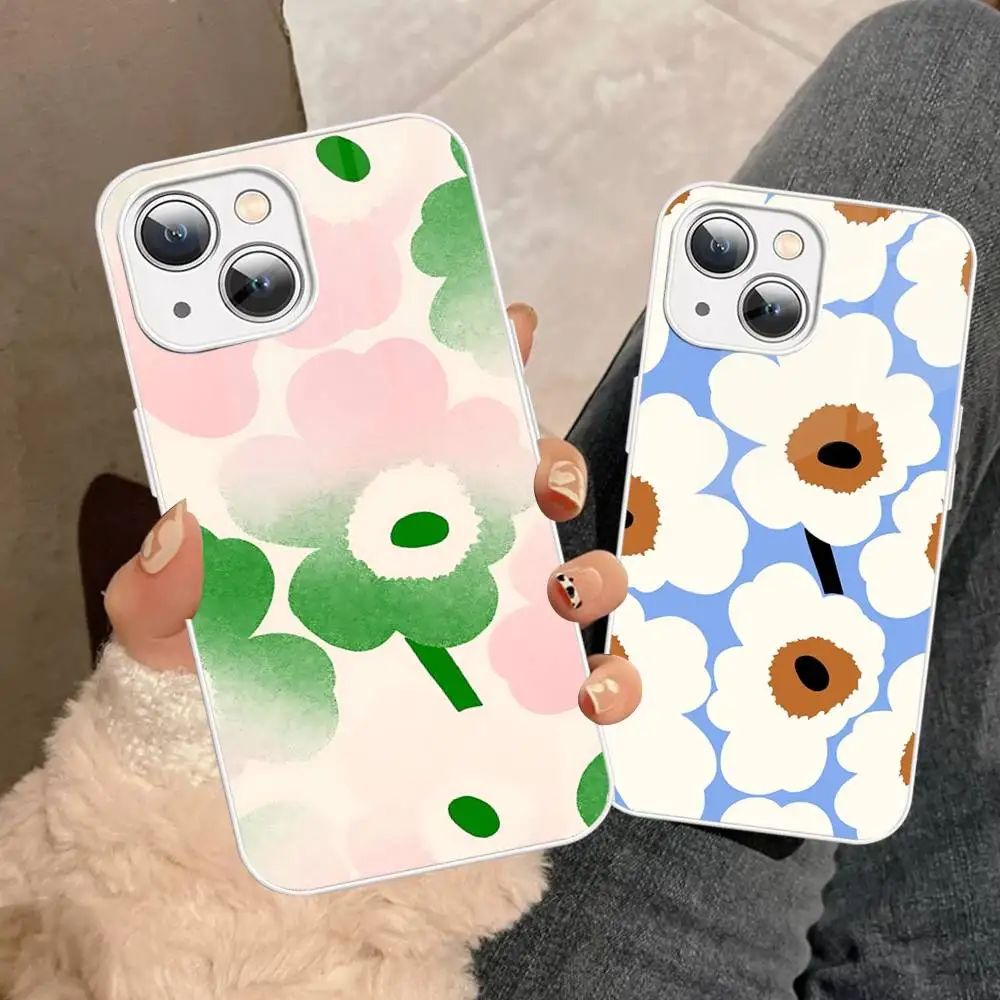 Marimekko-U-Unikko Flowers para iPhone 14 13 12 Mini 11 Pro XS Max X XR 14 Plus cubierta de vidrio templado