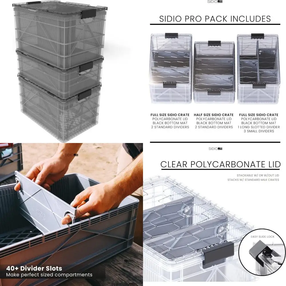 SIDIO CRATE Pro Pack: tre contenitori impilabili per esterni con coperchi trasparenti
