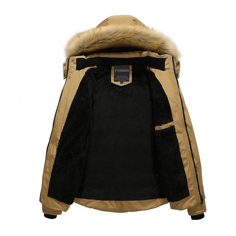 

New Men Warm Cotton Jacket Coats Fur Collar Hooded Parka Down Jackets Outerwear Thick Male Warm Overcoat Wool Liner Coat Winter