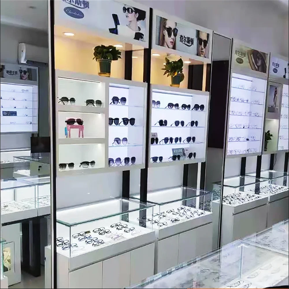 Sunglass Display Optical Shop Design Wooden Sunglass Display Stand Showcase Custom Eyeglasses Store Shelf Decoration Eyewear Dis