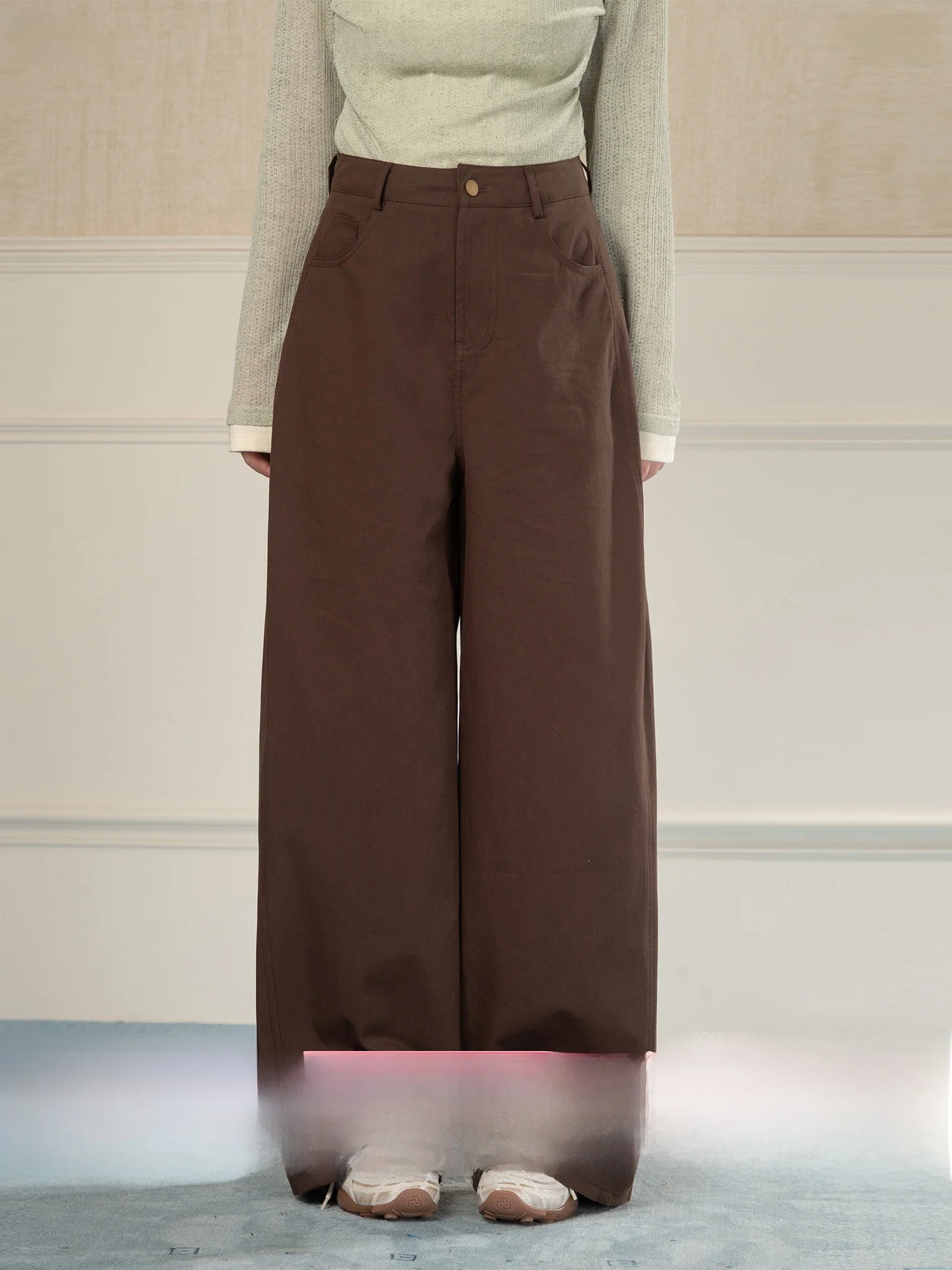 

Брюки Heynew больших размеров прямого кроя, кофейно-коричневые, с широкими штанинами, с высокой талией, из смесового хлопка, летние, для полных женщин, цвет Cinnamon Latte