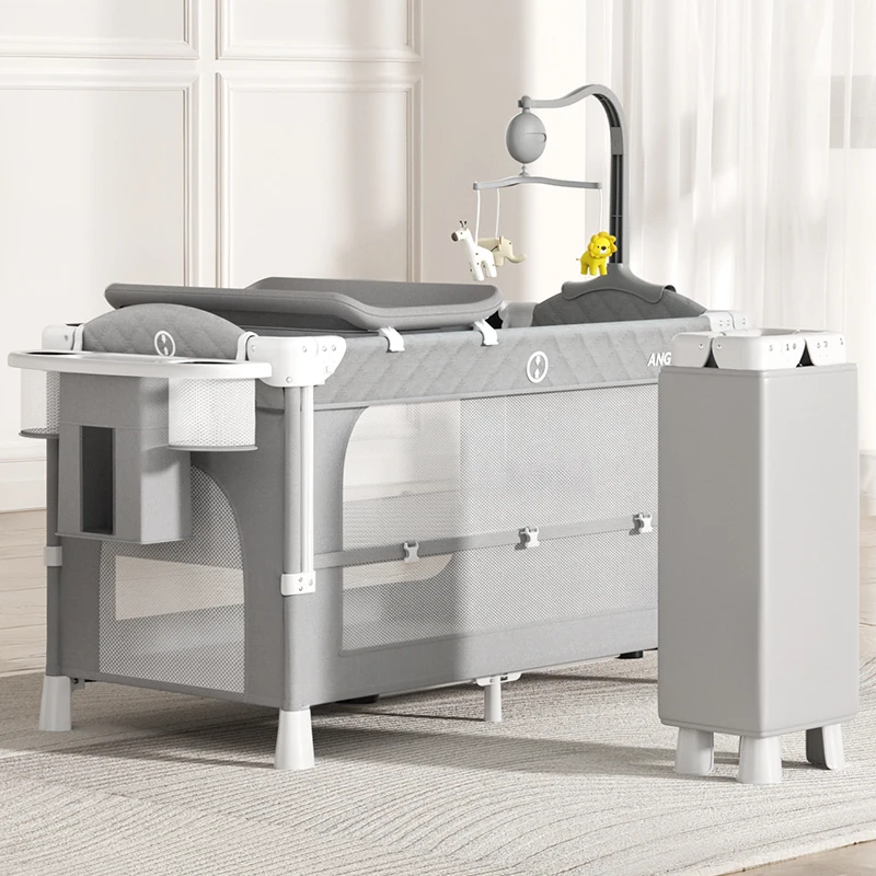 Multifunctional Baby Crib Cross-Border Newborn Bed Splicing Large Bed Foldable BB Cradle Bed Metal Park Bedroom Hospital