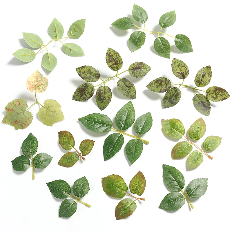 10/20 piezas de hojas de rosa artificiales, hojas verdes de seda sintética para decoración del hogar, bricolaje, ramo de boda, centro de mesa, decoración de fiestas, guirnalda de rosas.