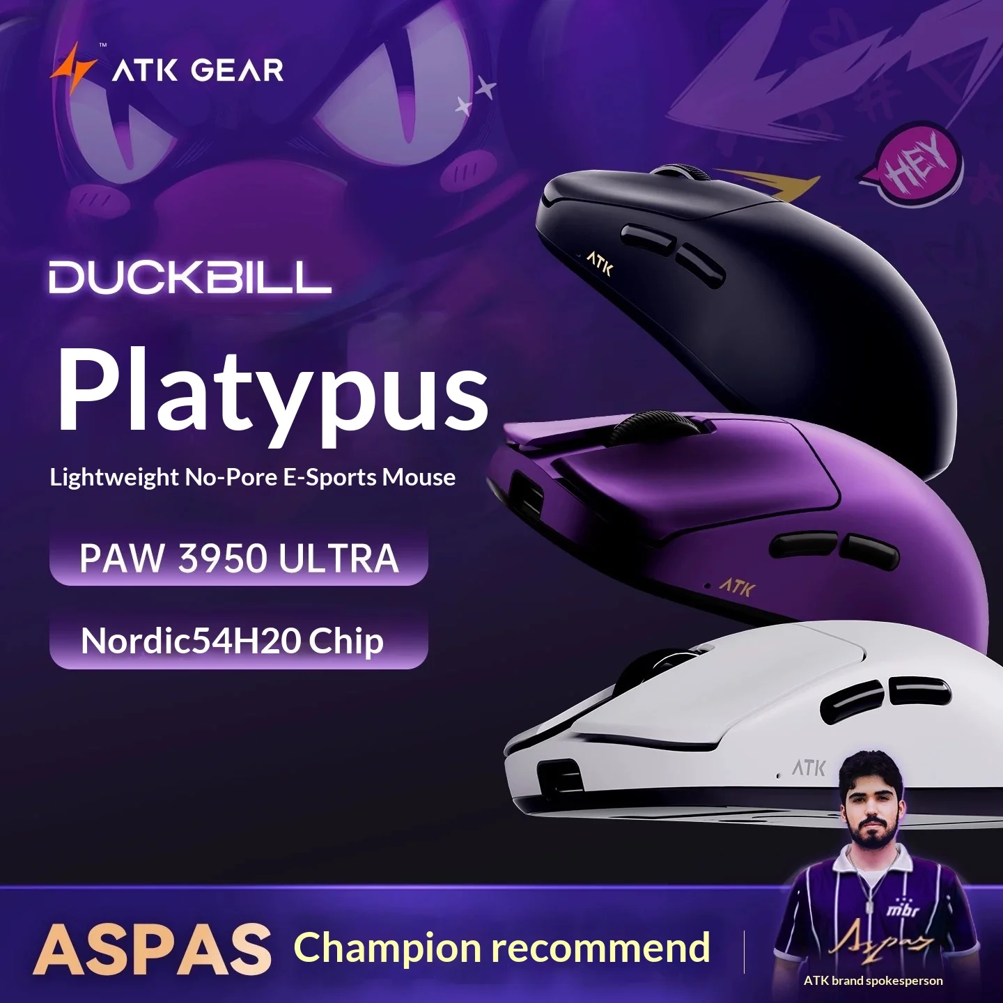 

ATK Duckbill Ultra Wireless Gaming Mouse PAW3950 Ultra 46g Lightweight Nordic 54H20 8K Polling Valorant CS2 Apex Fortnite Pro