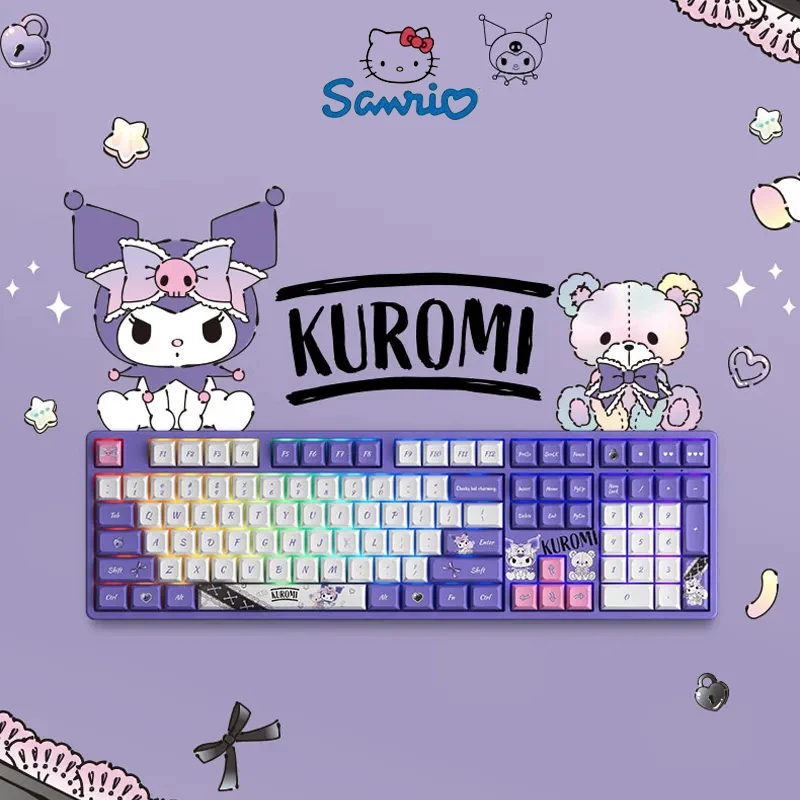 New Kawaii Sanrio Kuromi Rgb Key Board Portable Notebook Computer 108 Keys Wireless Bluetooth Hot Swappable Mechanical Keyboard