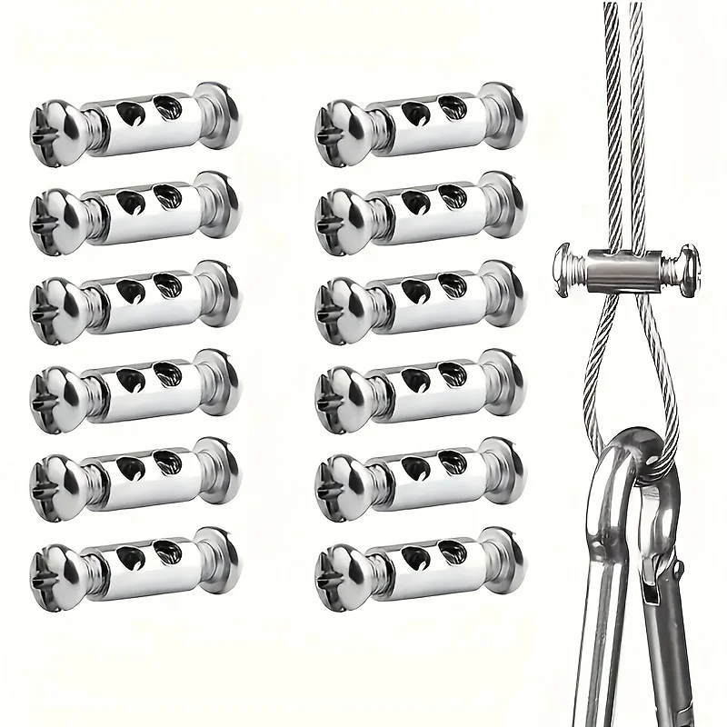 12pcs Metal Adjustable Wire Rope Clamps Screw Fixation for 1-2mm Cables Hanging Lights Decor Festive Outdoor Camping Locks
