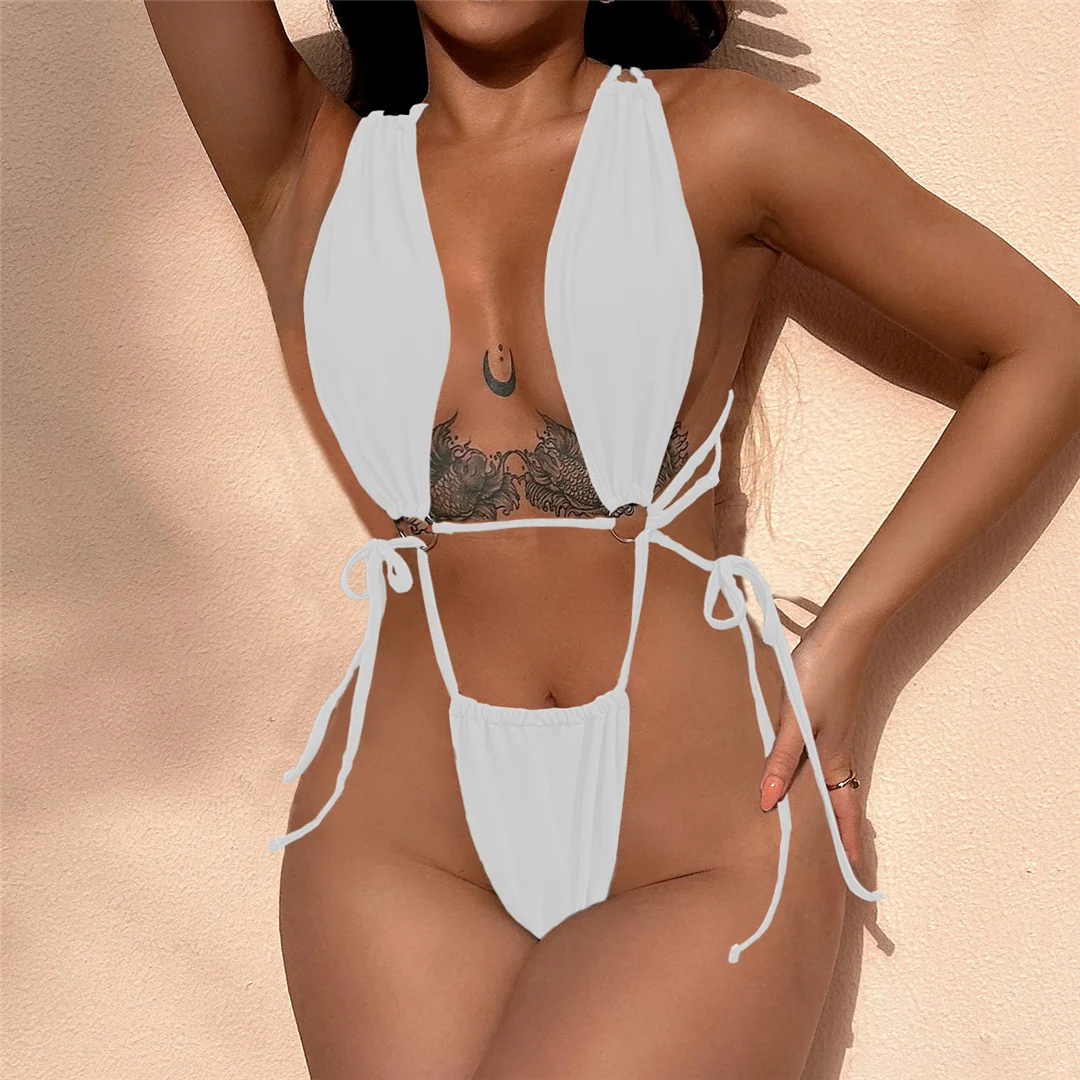 S - XL Cross Back Tummy Cut Out Women Swimwear One Piece Swimsuit Female Monokini High Leg Cut Bather Bathing Suit Swim Lady