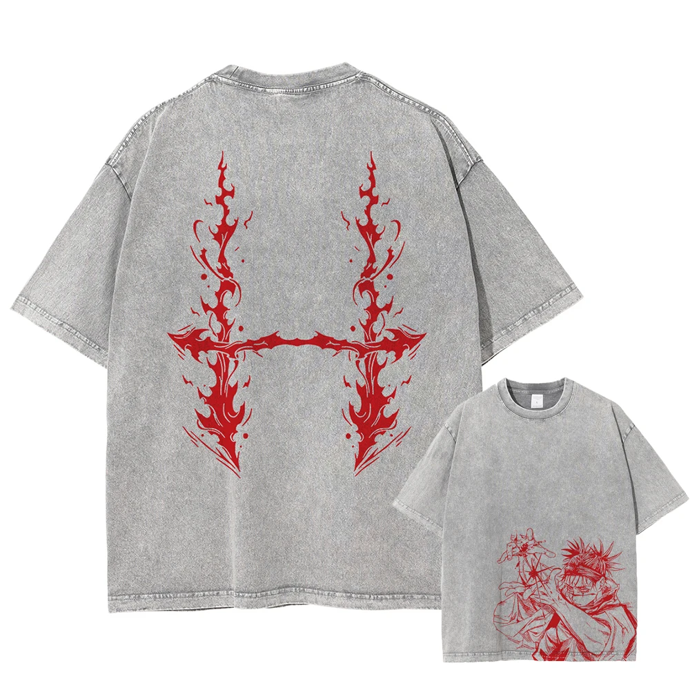 

Мужская уличная стираная винтажная серая футболка с графическим принтом аниме, хлопковая футболка в стиле Харадзюку, летняя футболка с короткими рукавами унисекс