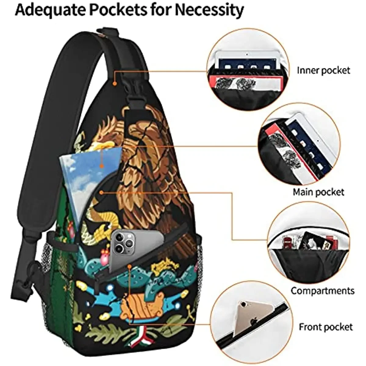 Mexico Flag Crack Chest Bags Crossbody Bag Daypacks for Hiking Sports for Teens Sling Bag Shoulder Backpacks