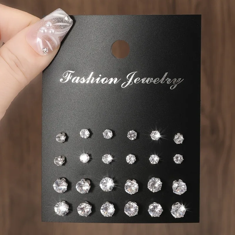 

Maximum 36 Pairs Shiny Zircon Stud Earrings Set for Women Men Daily Versatile Chic Silver Color Crystal Ear Jewelry Accessories