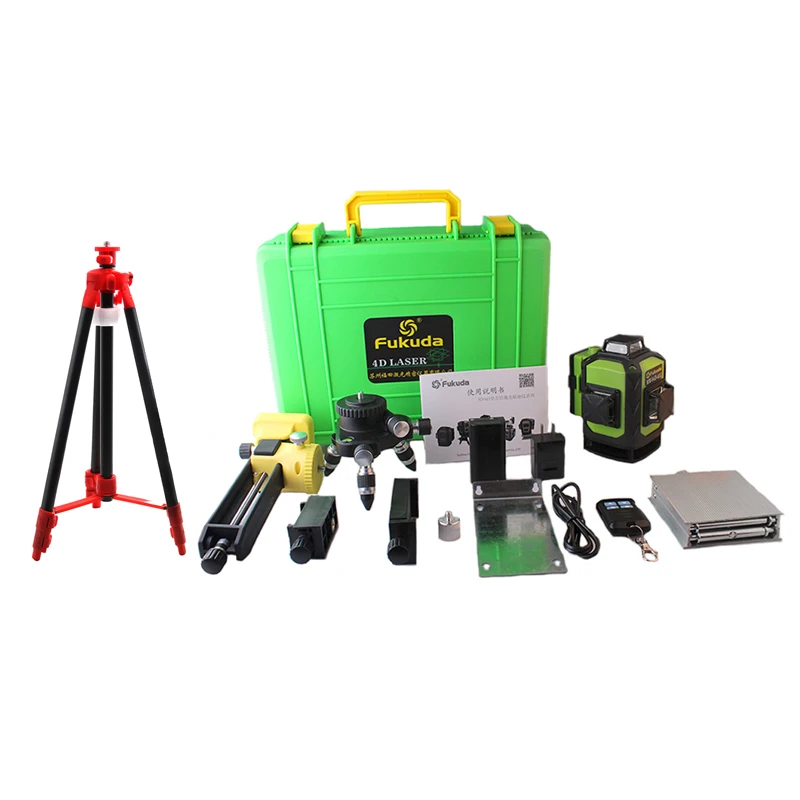 Nível Giratório 360 do Laser de Fukuda 16 Linhas 4d Verde Feixe de Linha Transversal Nivelador a Laser Auto-nivelamento Horizontal Vertical Interior ao ar Livre