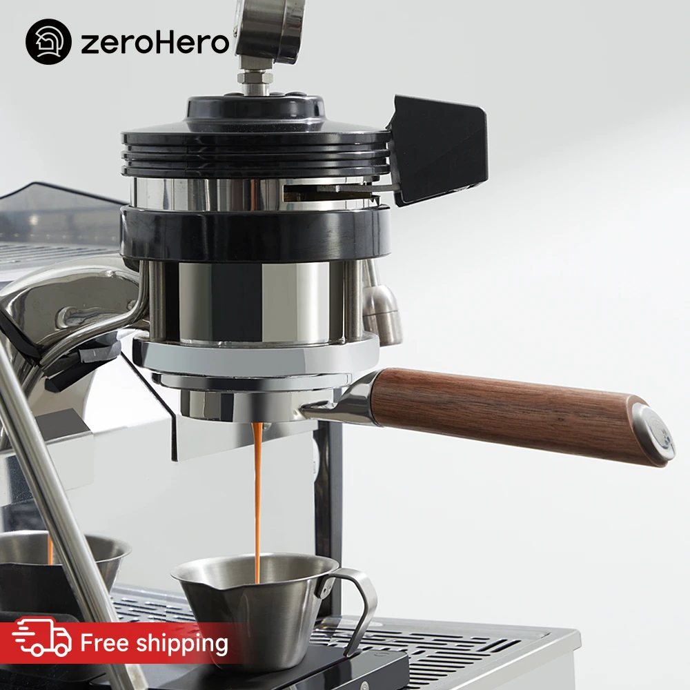 zeroHero Double Spout Portafilter 58mm 304 Steel Wood Handle for Gaggia Rocket Espresso Machine Home Barista Commercial Uses